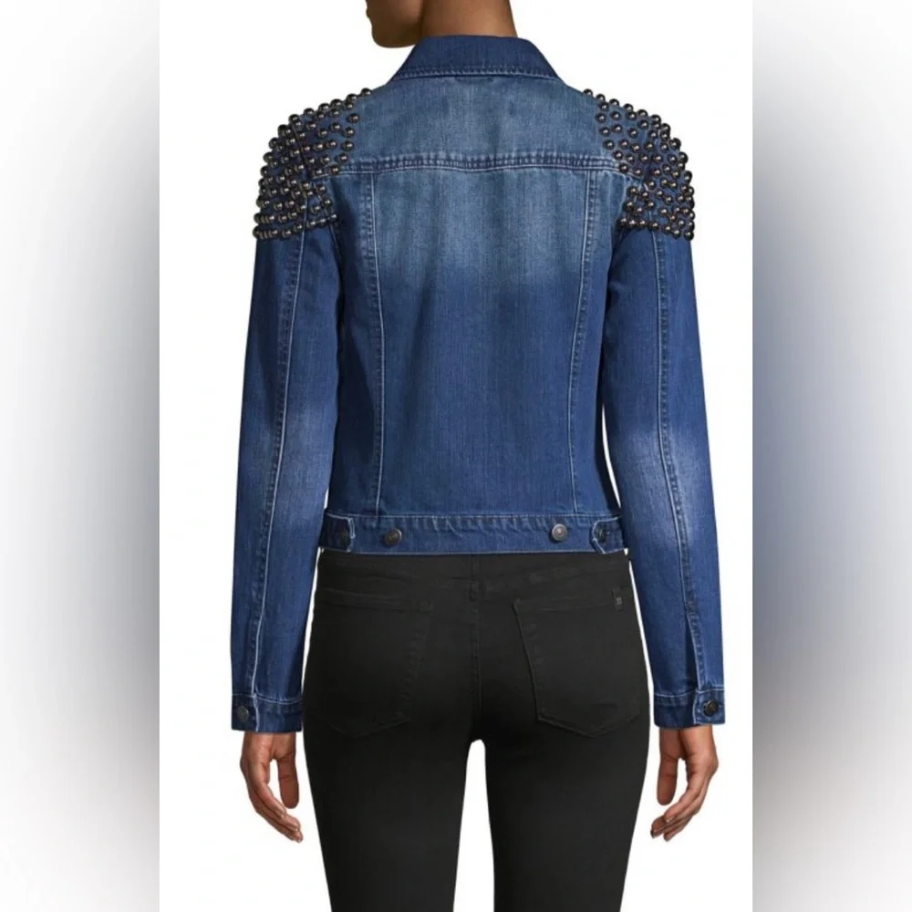 Studded Denim Trucker Jacket Size Medium - Picture 3 of 10